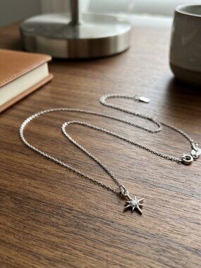 North Star Necklace CZ Pendant Silver Chain Dainty Celestial